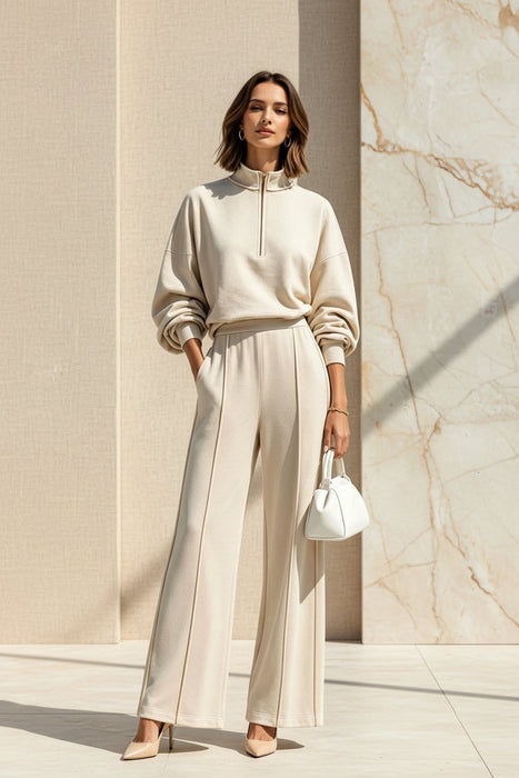 Women's Half-Zip Shirt & Wide-Leg Pants Set