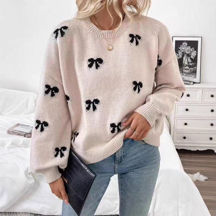 Women's Sweater  Bow Jacquard Design