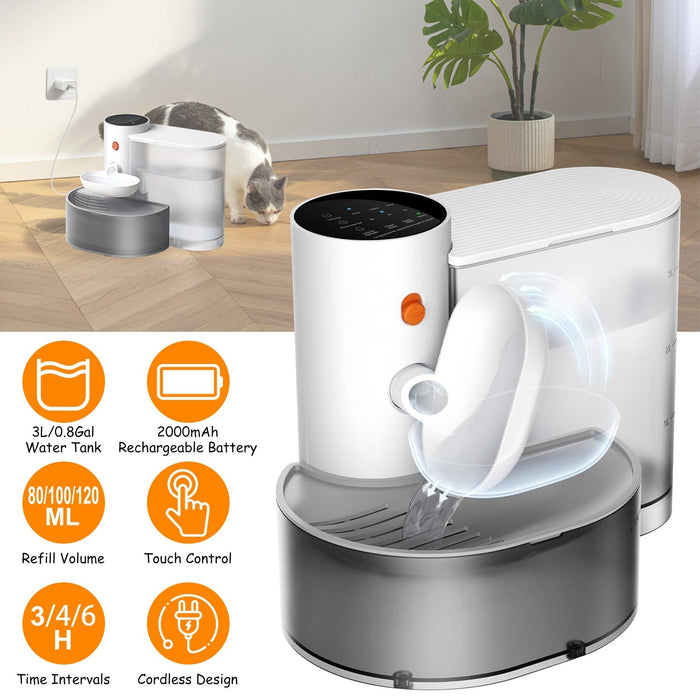 Smart Pet Water Fountain Automatic Cordless Rechargeable Water Dispenser 3L/101OZ