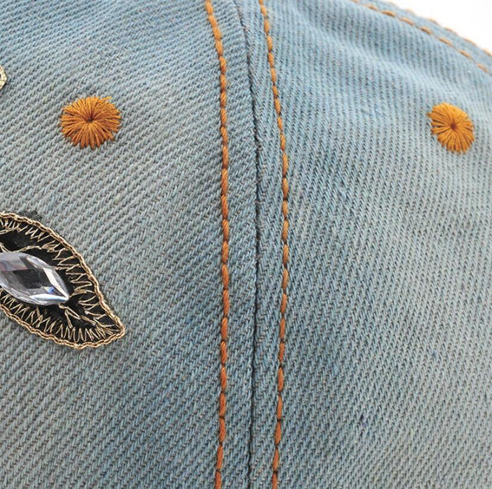 Cowgirl's Diamond Embroidery Flower Baseball Cap