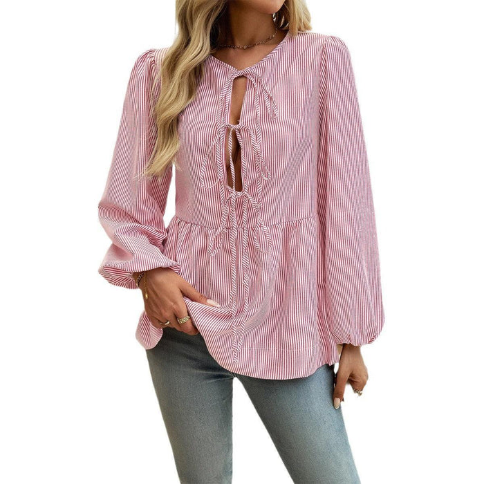 Boho Chic Striped Lace-Up Shirt for Women