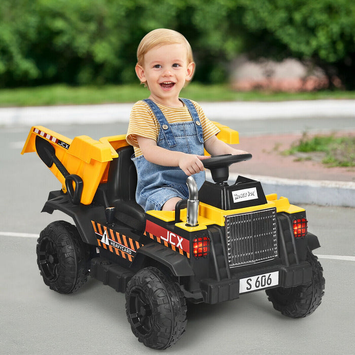 12V Battery Kids Ride On Dump Truck with Electric Dump Bed-Yellow