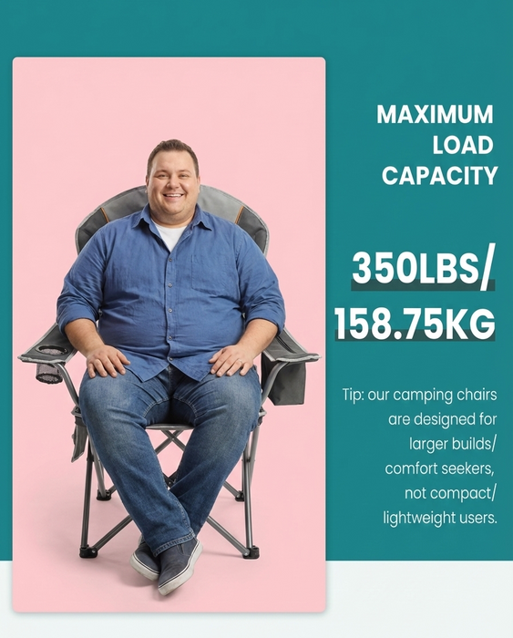 Heavy Duty Folding Camping Chair w/ Cup Holder & Cooler Bag 500 lbs