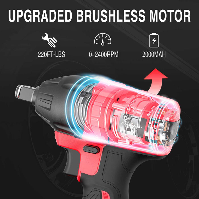 20V Cordless Brushless Impact Wrench Kit - 265 Ft-Lbs, Includes 4.0Ah Battery, Charger & 5 Sockets (PS76142B)