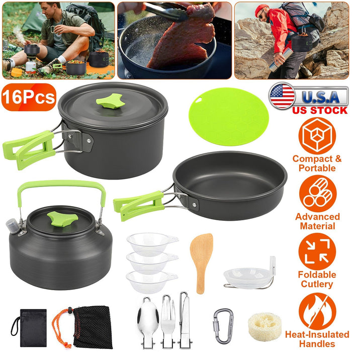 16-Piece Premium Camping Cookware & Utensil Set