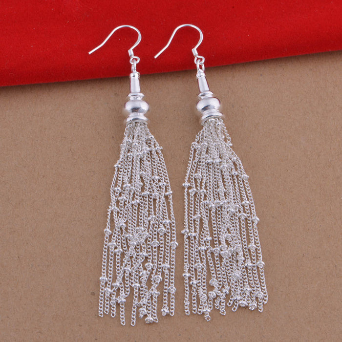 925 Sterling Silver Long-Thread Tassel Earrings