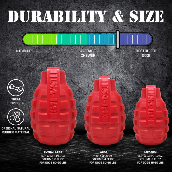 USA-K9 Grenade Shaped Dispenser Durable Dog Chew Toy & Treat Dispenser - Army Green