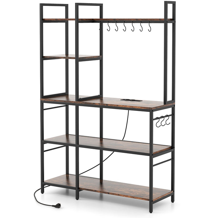 5-Tier Bakers Rack with Power Outlets and 10 S-Hooks