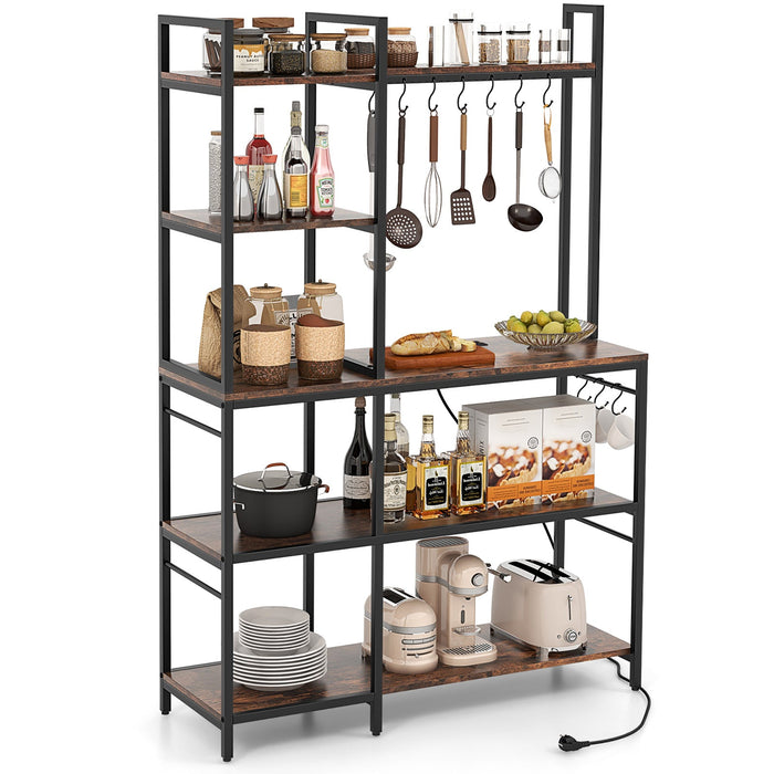 5-Tier Bakers Rack with Power Outlets and 10 S-Hooks