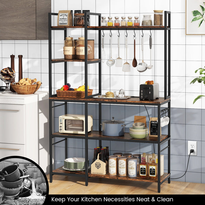 5-Tier Bakers Rack with Power Outlets and 10 S-Hooks