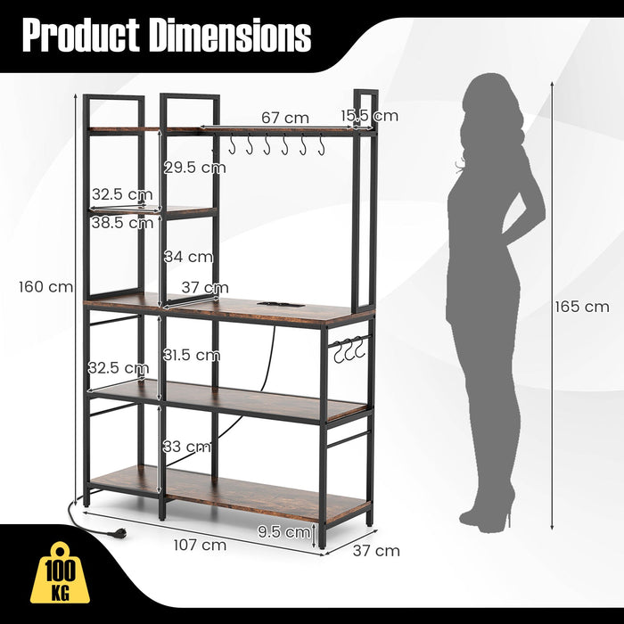 5-Tier Bakers Rack with Power Outlets and 10 S-Hooks