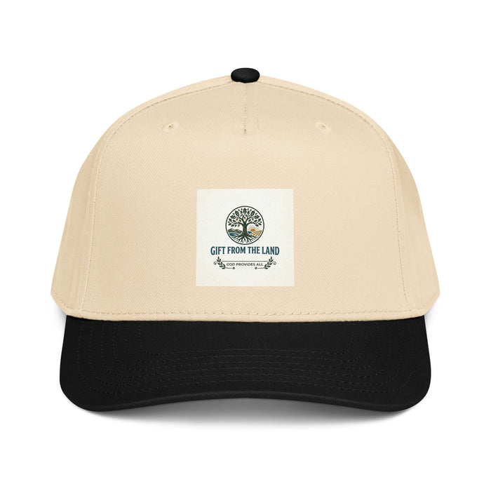 Gift From The Land logo cap with 5-panel design and adjustable snap closure