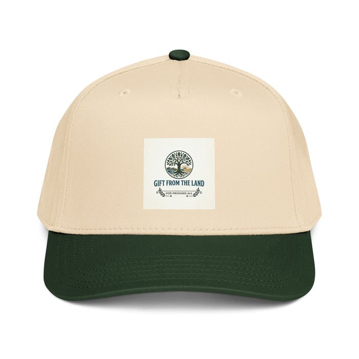 Gift From The Land logo cap with 5-panel structure and adjustable snapback fit