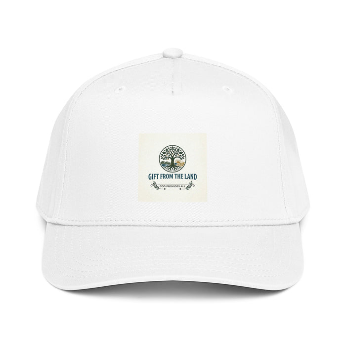 Gift From The Land logo on a classic 5-panel mid-profile adjustable cap with breathable eyelets and contoured fit