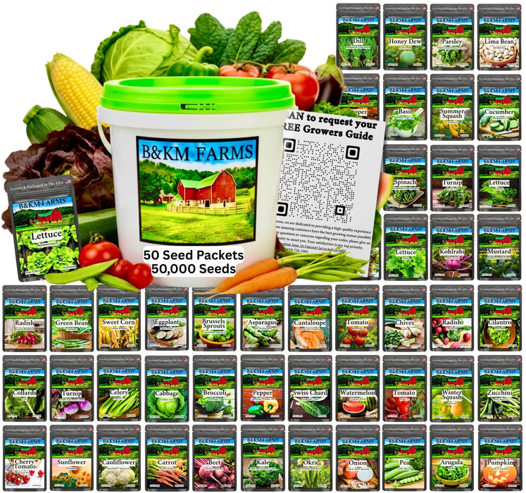 50 Varieties - Heirloom Vegetable & Herb Long-Term Seed Vaults – USA Grown, Non-GMO - 50,000 Seeds