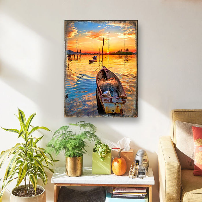 Sorrell Sunset Boat Wooden Coastal Wall Art | Handcrafted Wood Block Decor by Nature Wonders