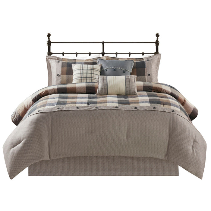 7 Piece Herringbone Comforter Set Neutral Queen