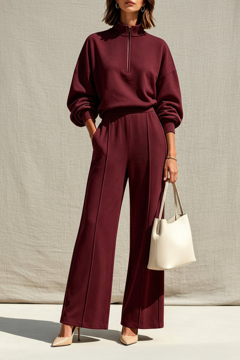 Women's Half-Zip Shirt & Wide-Leg Pants Set