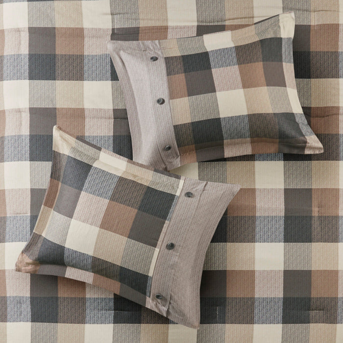7 Piece Herringbone Comforter Set Neutral Queen