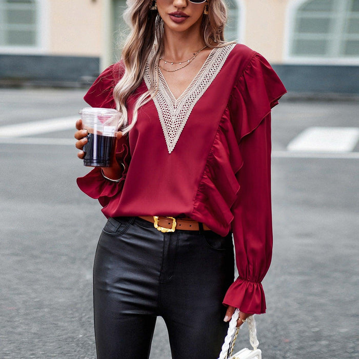 Women's Demure Commuter V-Neck Long Sleeve Shirt