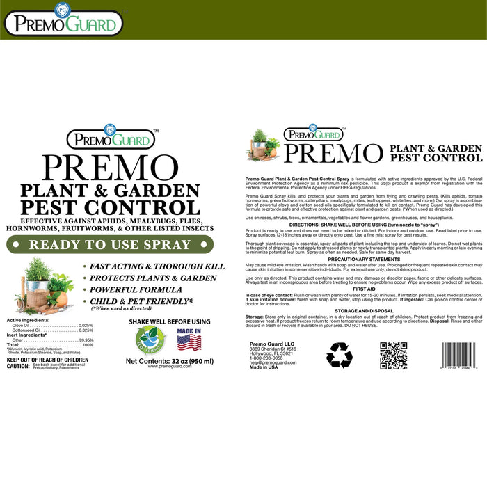 Plant and Garden Pest Control Spray - 32 oz | Plant Based Natural Non-Toxic |