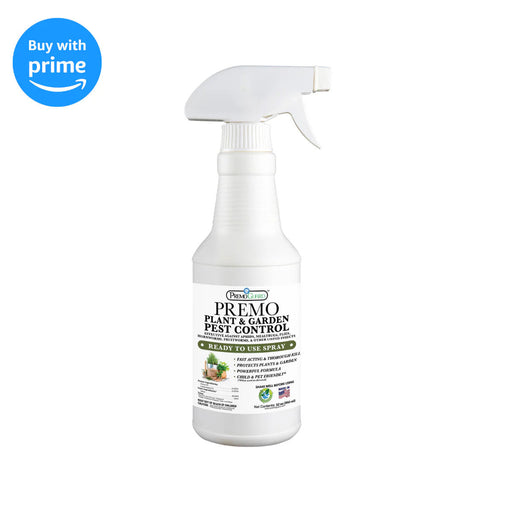 32 oz bottle of Premo Plant and Garden Pest Control Spray with natural, non-toxic plant-based formula
