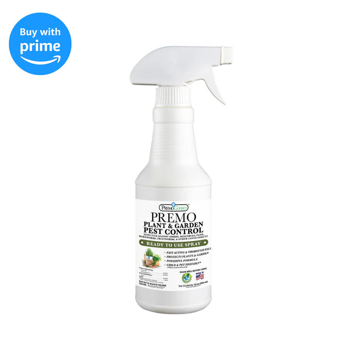 32 oz bottle of Premo Plant and Garden Pest Control Spray with natural, non-toxic plant-based formula