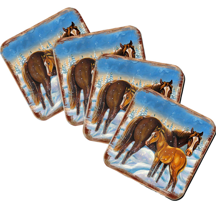 Horsey Wooden Cork Coasters Gift Set of 4 by Nature Wonders