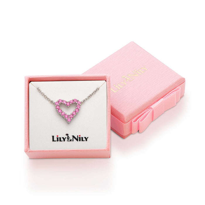 Open Heart CZ Necklace (Pink)