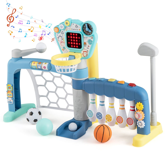 5 in 1 Toddler Sports Toy with Adjustable Basketball Hoop