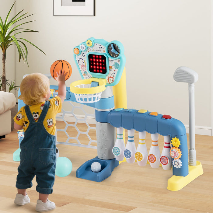 5 in 1 Toddler Sports Toy with Adjustable Basketball Hoop