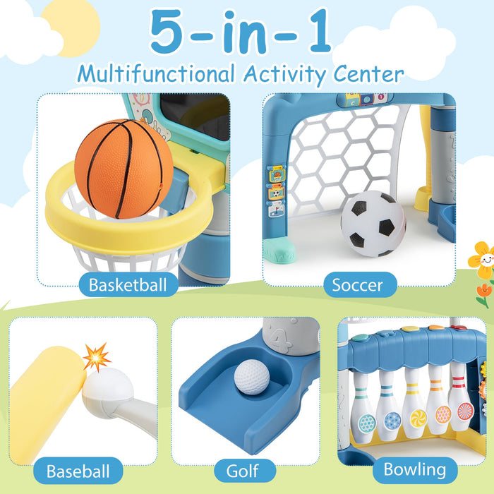5 in 1 Toddler Sports Toy with Adjustable Basketball Hoop