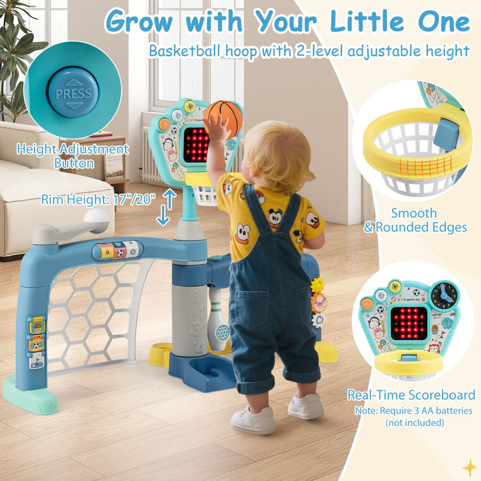 5 in 1 Toddler Sports Toy with Adjustable Basketball Hoop