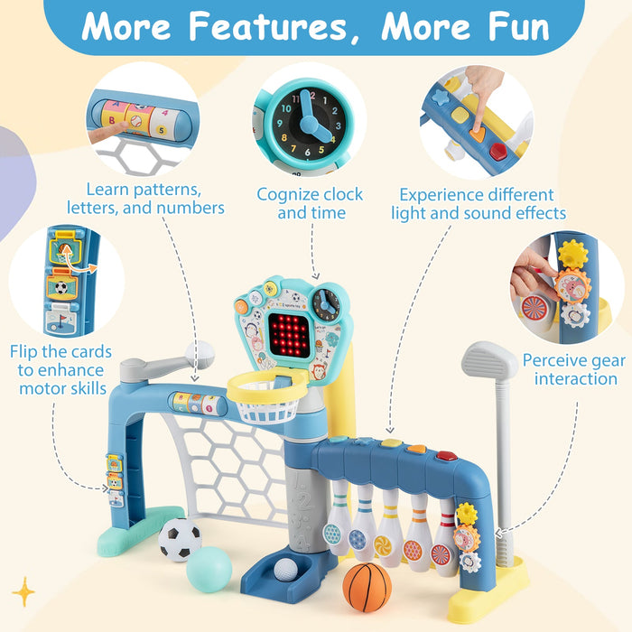 5 in 1 Toddler Sports Toy with Adjustable Basketball Hoop