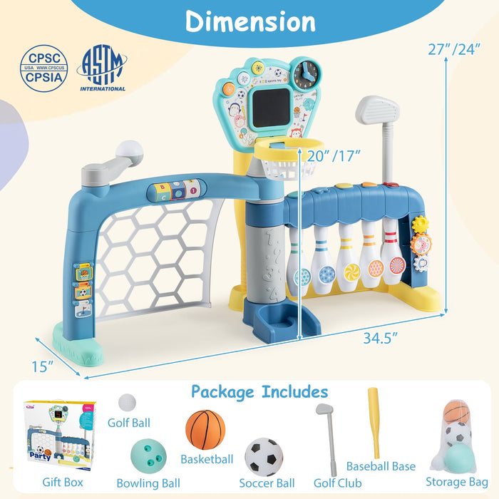 5 in 1 Toddler Sports Toy with Adjustable Basketball Hoop