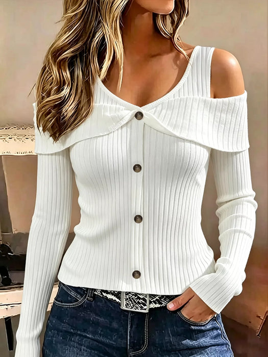 Women's Cold Shoulder Ribbed Knit Top