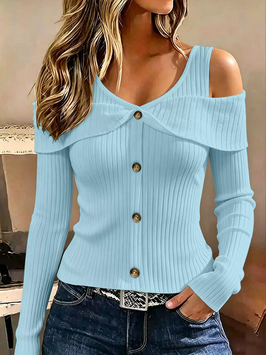 Women's Cold Shoulder Ribbed Knit Top