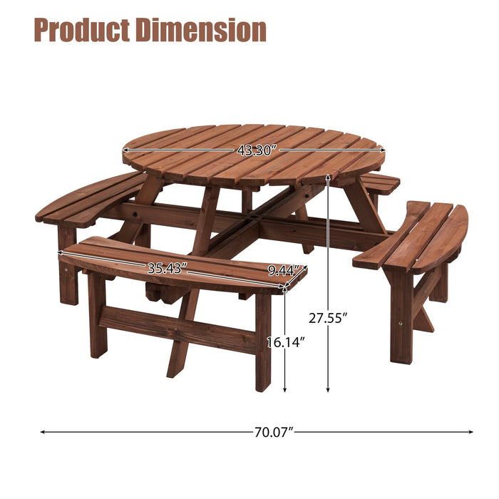 8 Person Wooden Picnic Table with Seats