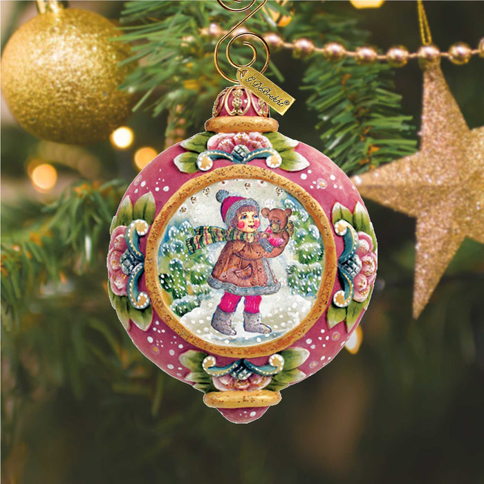 Girl Teddy Bear Sculpted Hand-Painted Christmas Ornament by G.DeBrekht
