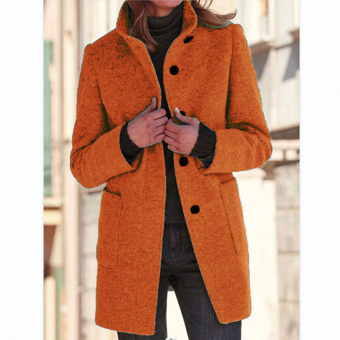 Women's Fashion Stand Collar Woolen Coat