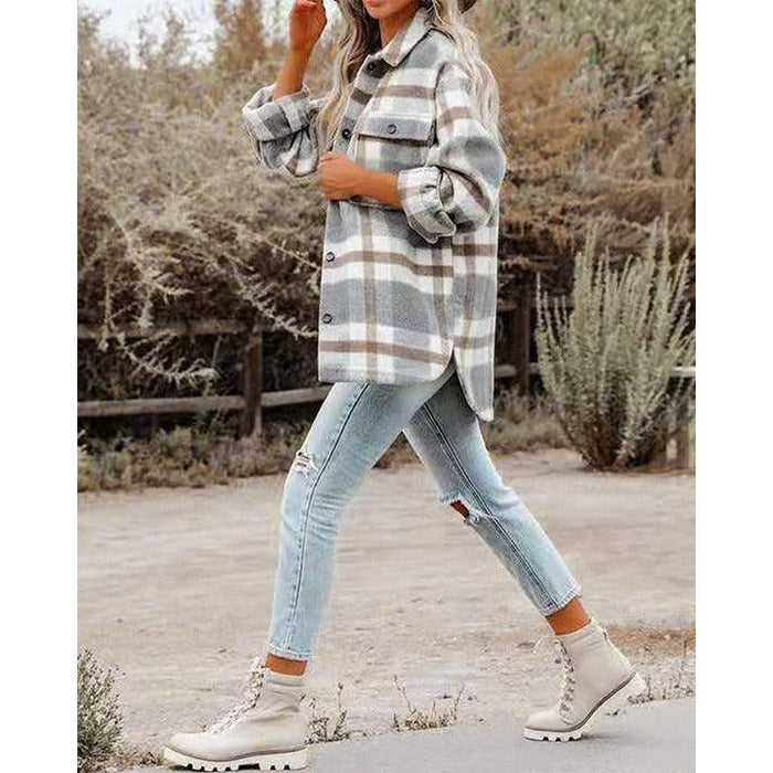 Western Charm Plaid Wool Coat - Cozy Checkered Wool Coat for Cowgirl Style Women