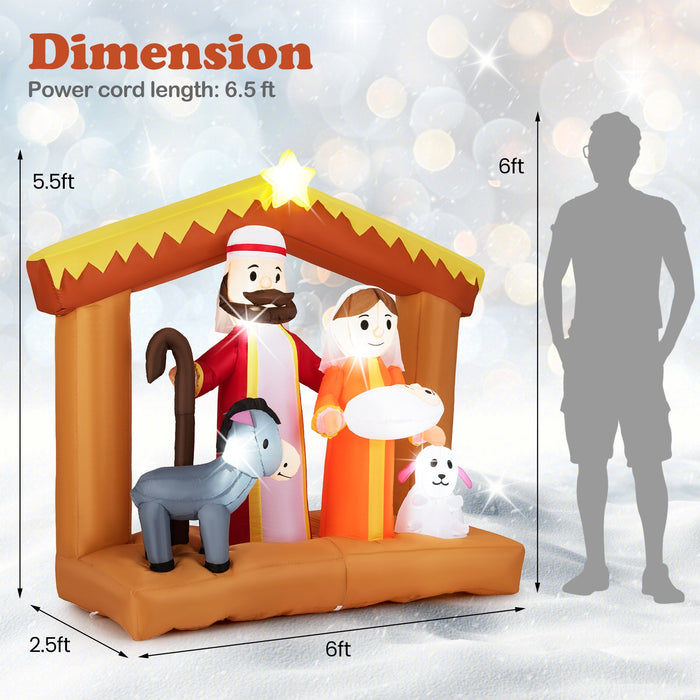 6 Feet Christmas Inflatable Nativity Scene Outdoor Decoration with Built-in LED Lights
