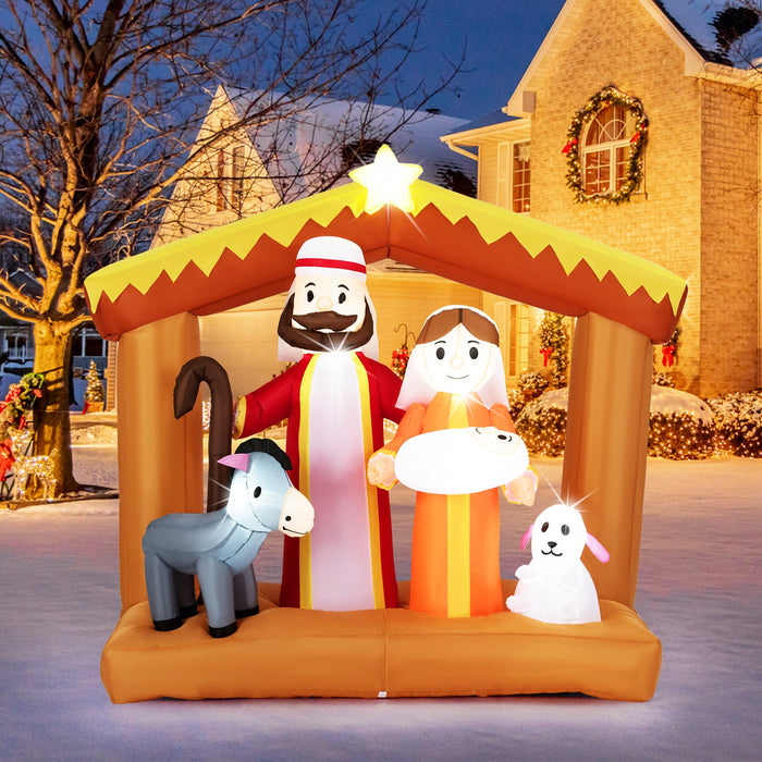 6 Feet Christmas Inflatable Nativity Scene Outdoor Decoration with Built-in LED Lights