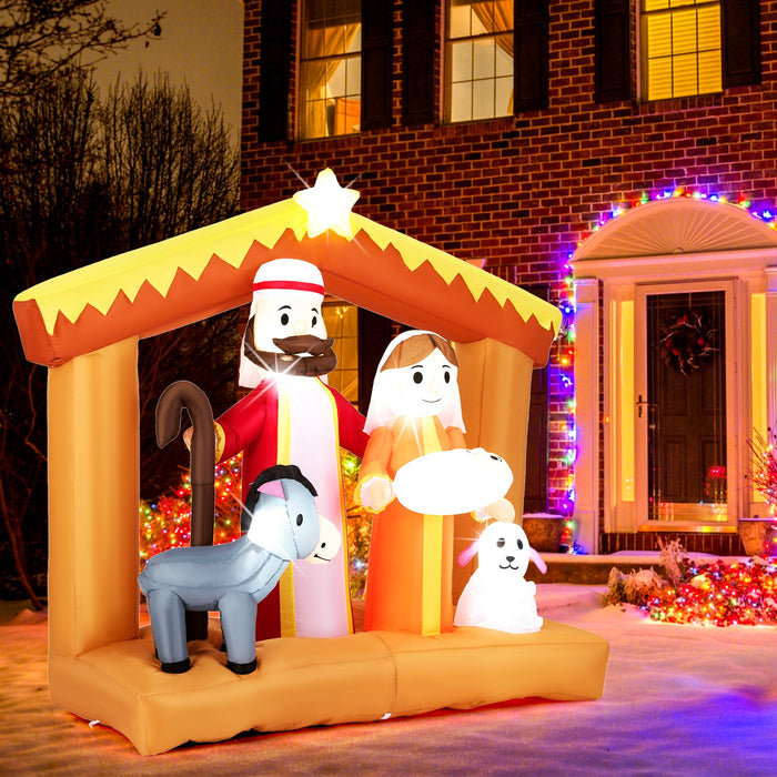 6 Feet Christmas Inflatable Nativity Scene Outdoor Decoration with Built-in LED Lights