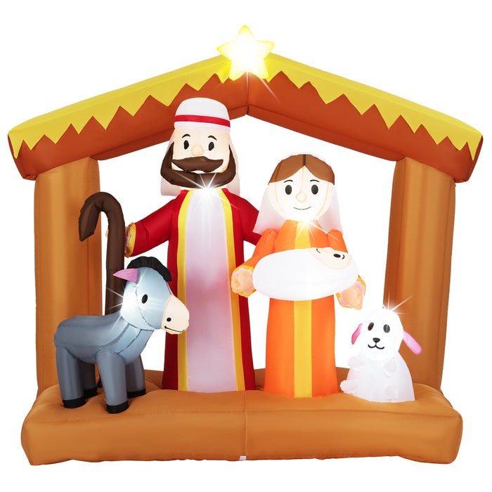 6 Feet Christmas Inflatable Nativity Scene Outdoor Decoration with Built-in LED Lights