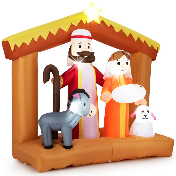 6 Feet Christmas Inflatable Nativity Scene Outdoor Decoration with Built-in LED Lights