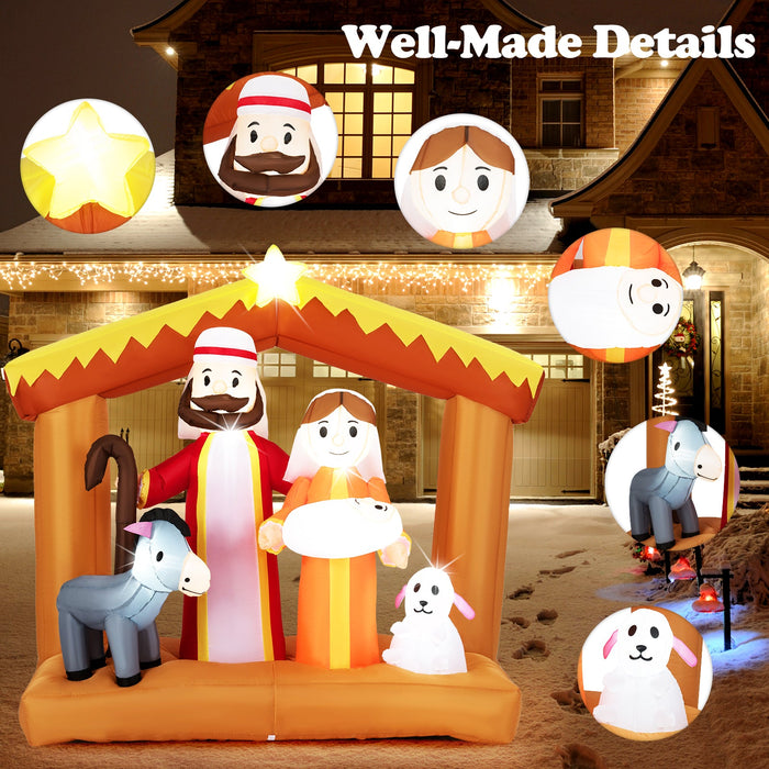 6 Feet Christmas Inflatable Nativity Scene Outdoor Decoration with Built-in LED Lights