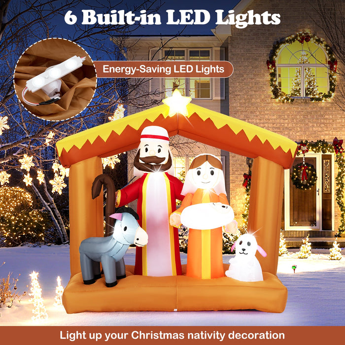 6 Feet Christmas Inflatable Nativity Scene Outdoor Decoration with Built-in LED Lights