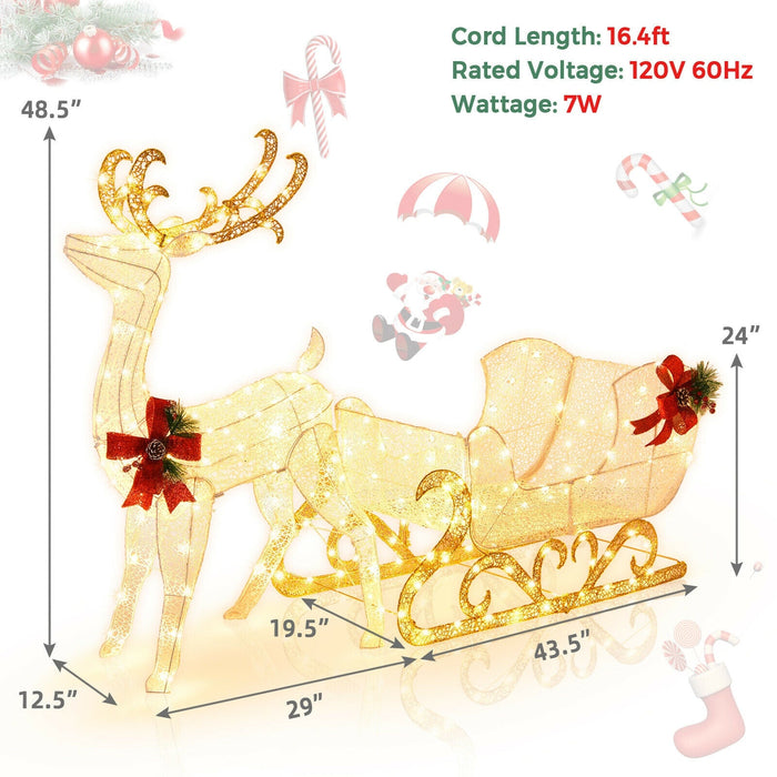 6-Ft Lighted Christmas Reindeer & Santa's Sleigh Decoration