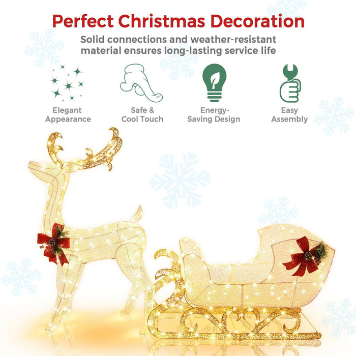6-Ft Lighted Christmas Reindeer & Santa's Sleigh Decoration